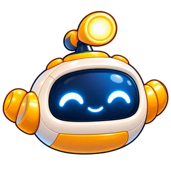 Bloop, a round little guide bot with a glowing face screen and a headlamp